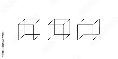 Three wireframe cubes in a row 3d cube geometric shape abstract form cube object graphic design abstract shapes cube symbol