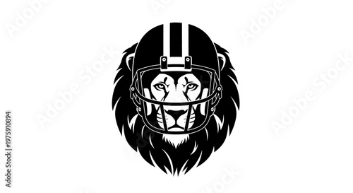 Lion wearing a football helmet black and white illustration.