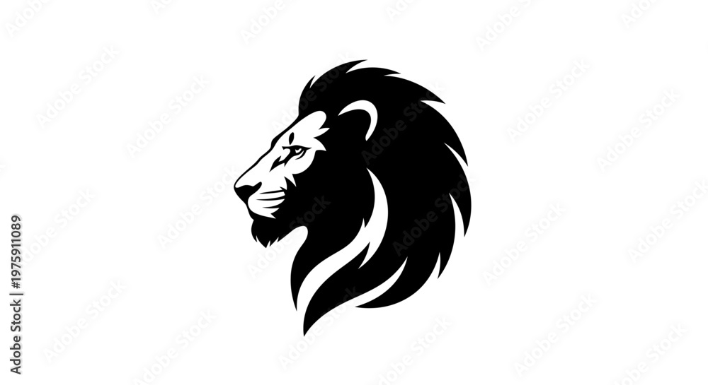 Obraz premium Majestic black and white lion head profile illustration.