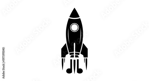 Black Rocket Icon on White Background.