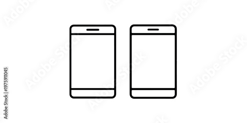 Two identical smartphone outline icons with simple screen layout and speaker detail isolated on white background for mobile communication design concepts