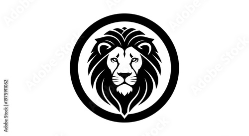 Majestic black and white lion head logo design.