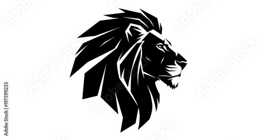 Majestic black lion head profile illustration.