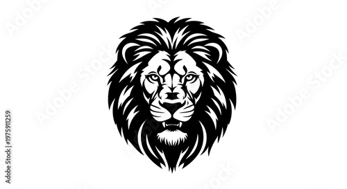 Majestic Lion Head Illustration with Intense Gaze.