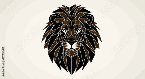 Geometric Lion Head Illustration with Majestic Mane and Intense Gaze.