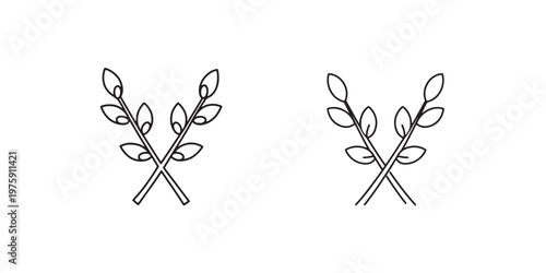 Pussy willow branch vector set for palm sunday decoration spring season botanical illustration minimalist twig sketches for religious and seasonal design