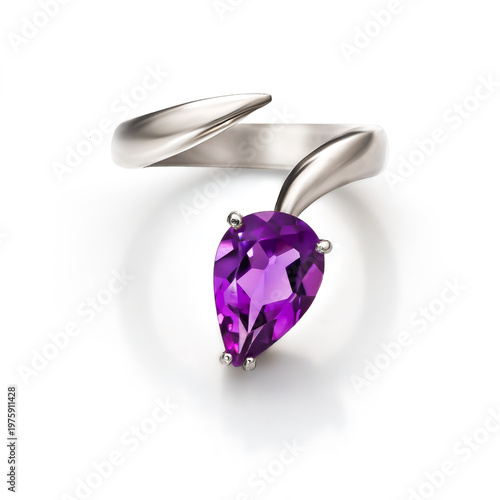 Silver open ring with purple gemstone