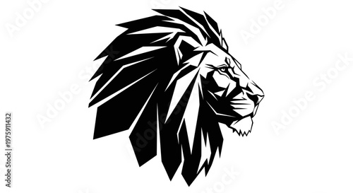 Majestic Lion Head Profile Black and White Vector Illustration.