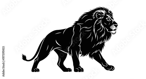 Majestic Black Lion Walking with Powerful Presence.
