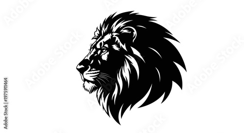 Majestic Lion Head Profile Illustration in Black and White.