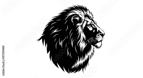 Majestic Lion Head Profile in Black and White.