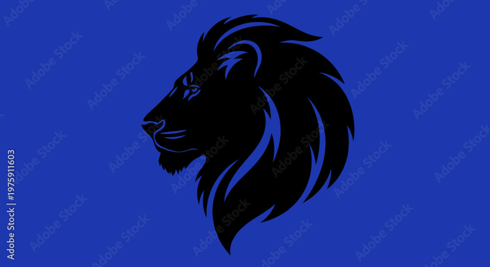Fototapeta premium Majestic Lion Head Silhouette on Blue Background.