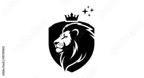 Majestic Lion Head with Crown and Stars on a Shield Logo Design.