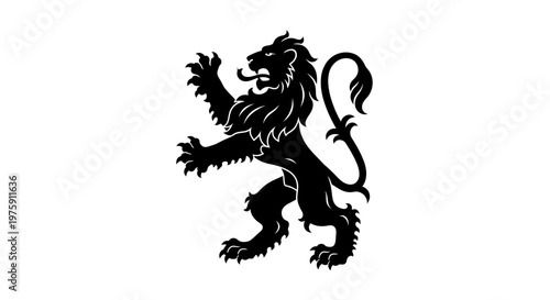 Majestic Black Lion Heraldic Symbol Roaring.