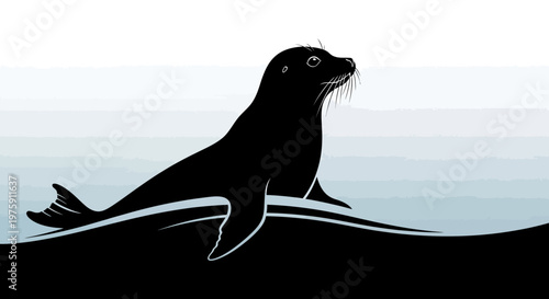 Graceful seal silhouette emerges from the water.