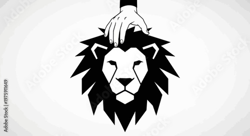 Hand petting a majestic lion head, symbolizing leadership and strength.