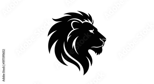 Majestic Lion Head Silhouette on White Background.
