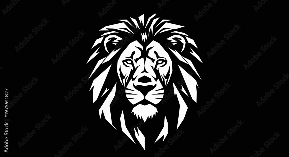 Fototapeta premium Majestic Lion Head Vector Illustration on Black Background.