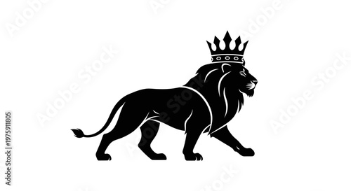Majestic Black Lion with Crown Walking Proudly.