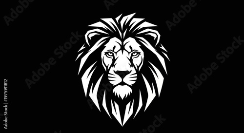 Majestic Lion Head Vector Illustration on Black Background.