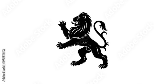 Majestic Black Lion Rampant Heraldic Symbol.