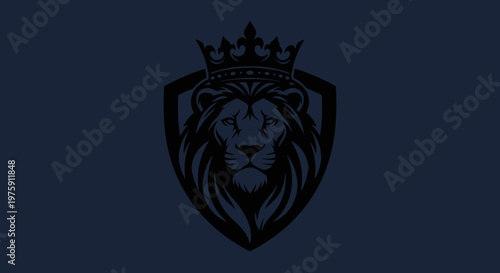 Majestic Lion Head with Crown Emblem Design.