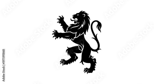 Majestic Black Lion Rampant Heraldic Symbol.