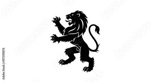 Majestic Black Lion Rampant Heraldic Symbol.
