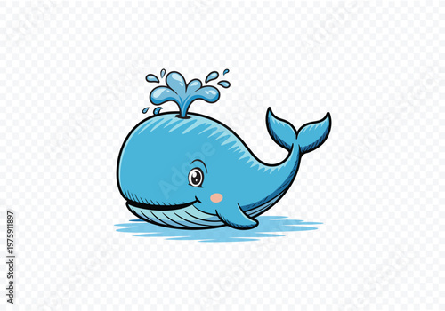 Cute Cartoon Whale Ocean Marine Animal Character Mascot Spouting Water
Sticker Vector Illustration