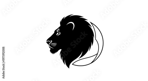 Majestic Lion Head Profile Silhouette on White Background.
