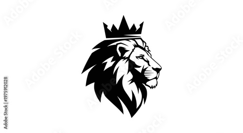 Majestic Lion Head with Crown in Bold Black and White.