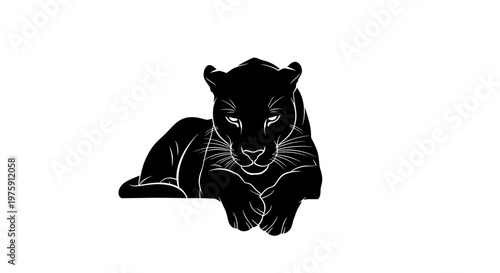 Majestic Black Panther Resting Gracefully on a White Background.