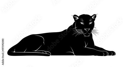 Majestic Black Panther Resting Gracefully on White Background.