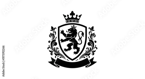 Majestic heraldic crest featuring a regal lion, royal crown, and ornate shield design.