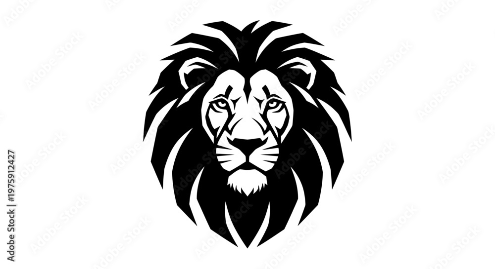 Obraz premium Majestic Lion Head Logo Design with Bold Black and White Contrast.
