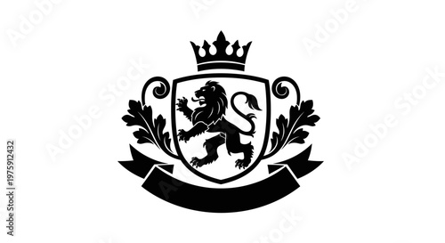Majestic Lion Crest with Crown and Ornate Shield Design.