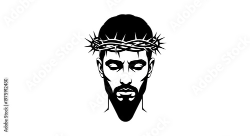 Jesus Christ with Crown of Thorns Vector Illustration.