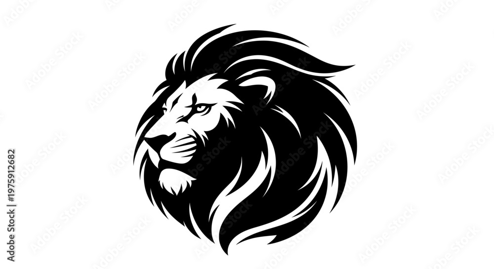 Fototapeta premium Majestic Lion Head Profile with Flowing Mane.