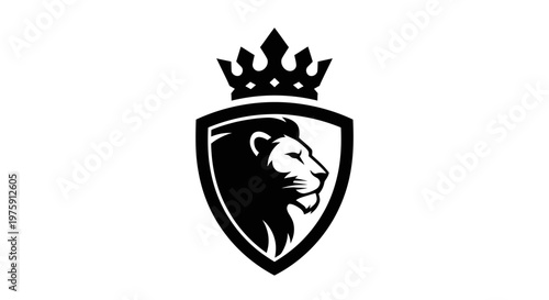 Majestic Lion Head with Crown on Shield Logo Design.