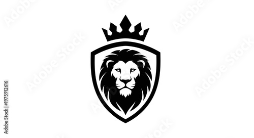 Majestic Lion Head with Crown on Shield Logo Design.