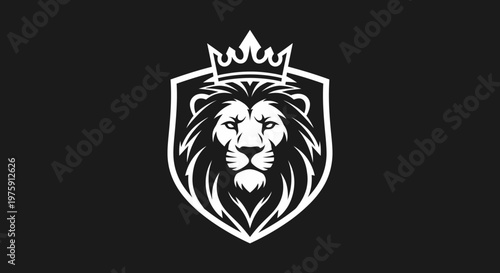 Majestic Lion Head with Crown on Shield Logo Design.