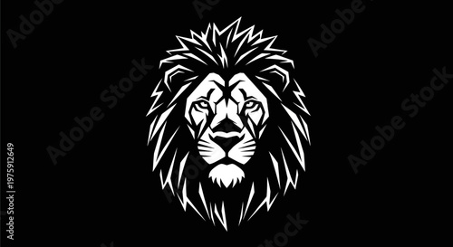 Majestic lion head illustration in black and white showcasing strength and wild beauty.