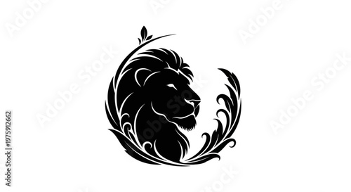 Majestic Lion Head Profile with Ornate Floral Elements.