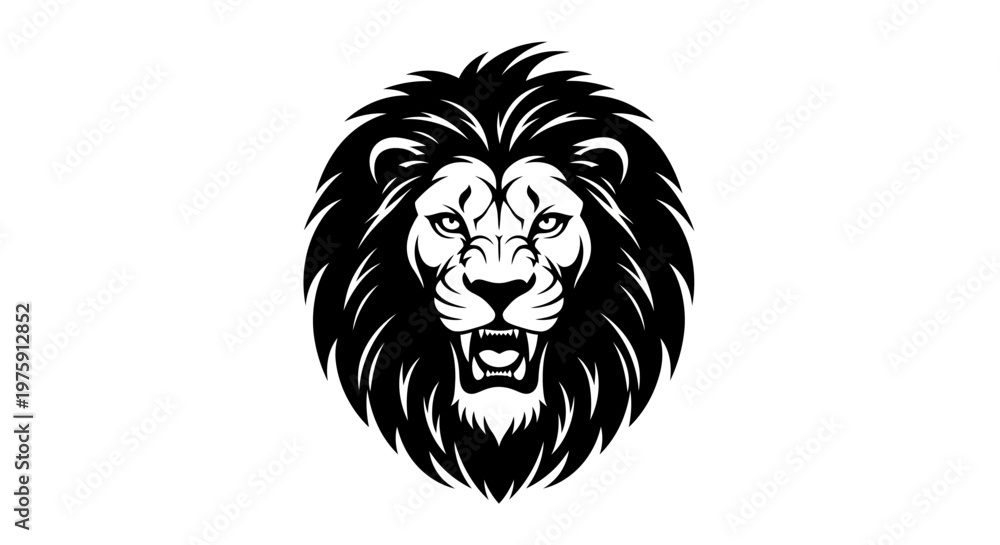 Obraz premium Majestic Lion Head Roaring Vector Illustration.