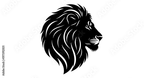 Majestic Lion Head Profile Black and White Illustration.