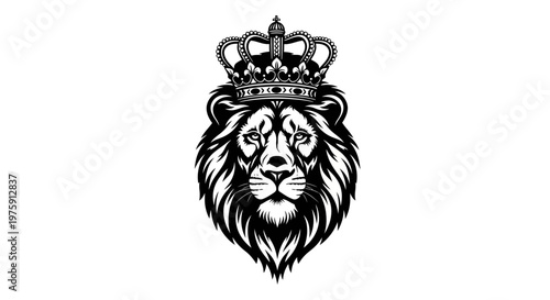 Majestic Lion Head with Crown, Symbol of Royalty and Strength.