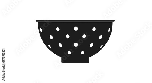 Simple Black Colander with White Dots, Kitchen Utensil Icon