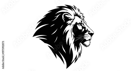 Majestic Lion Head Profile Black and White Illustration.