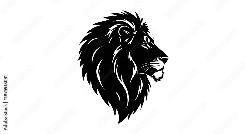 Obraz premium Majestic Lion Head Profile Black and White Illustration.