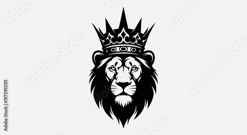 Majestic Lion Head with Crown, Symbolizing Royalty and Strength.